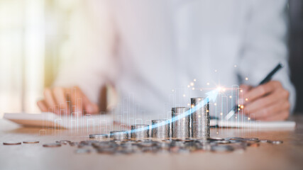 Obraz na płótnie Canvas concept of interest rates and dividends ,interest growth graph ,Financial interest rates ,investment growth percentage and interest on deposits ,an increase in interest rates ,finance and investment