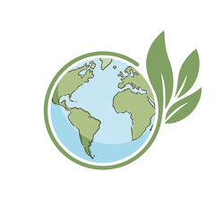 Planet earth icon with leaf protecting it. Save the world, eco-friendly symbol. Environmental conservation.