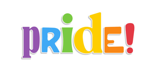 Pride lettering with rainbow flag colors. Different style letters forming the Pride word. - obrazy, fototapety, plakaty