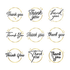 Thank you message. Beautiful greeting calligraphy text. Handwritten modern lettering with golden circle frame.