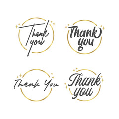 Thank you message. Beautiful greeting calligraphy text. Handwritten modern lettering with golden circle frame.