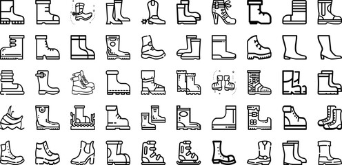 Set Of Boots Icons Collection Isolated Silhouette Solid Icons Including Boots, Western, Illustration, Shoe, Boot, Fashion, Vector Infographic Elements Logo Vector Illustration