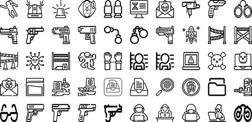 Set Of Crime Icons Collection Isolated Silhouette Solid Icons Including Evidence, Security, Crime, Investigation, Police, Criminal, Detective Infographic Elements Logo Vector Illustration