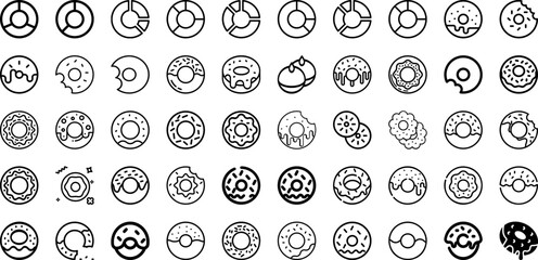 Set Of Donut Icons Collection Isolated Silhouette Solid Icons Including Sweet, Food, Glazed, Cake, Donut, Dessert, Bakery Infographic Elements Logo Vector Illustration
