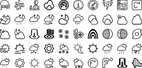 Set Of Forecast Icons Collection Isolated Silhouette Solid Icons Including Weather, Design, Forecast, Sun, Cloud, Vector, Symbol Infographic Elements Logo Vector Illustration