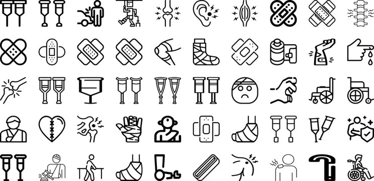 Set Of Injury Icons Collection Isolated Silhouette Solid Icons Including Health, Man, Injury, Male, Pain, Accident, Medical Infographic Elements Logo Vector Illustration