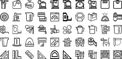 Set Of Measuring Icons Collection Isolated Silhouette Solid Icons Including Measure, Meter, Length, Ruler, Measurement, Tape, Tool Infographic Elements Logo Vector Illustration - obrazy, fototapety, plakaty