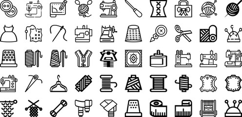 Set Of Sewing Icons Collection Isolated Silhouette Solid Icons Including Sew, Needle, Craft, Tailor, Fashion, Design, Sewing Infographic Elements Logo Vector Illustration