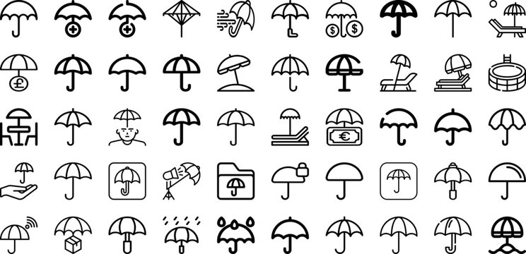 Set Of Umbrella Icons Collection Isolated Silhouette Solid Icons Including Umbrella, Season, Protection, Handle, Parasol, Open, Weather Infographic Elements Logo Vector Illustration