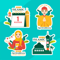 Happy Muharram Islamic New Year Label Flat Cartoon Hand Drawn Templates Background Illustration
