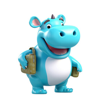 Illustration 3D cute hippopotamus character AI Generative