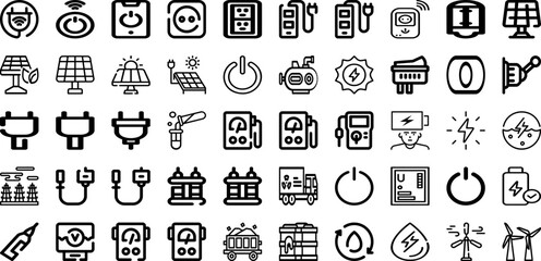 Set Of Power Icons Collection Isolated Silhouette Solid Icons Including Vector, Energy, Electricity, Electric, Illustration, Power, Station Infographic Elements Logo Vector Illustration