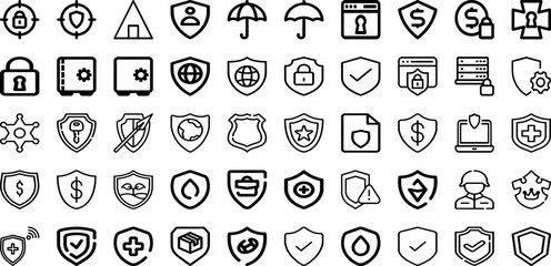 Set Of Protect Icons Collection Isolated Silhouette Solid Icons Including Safety, Protection, Protect, Technology, Secure, Shield, Concept Infographic Elements Logo Vector Illustration