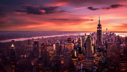 wunderschöne Skyline einer Stadt bei Sonnenuntergang