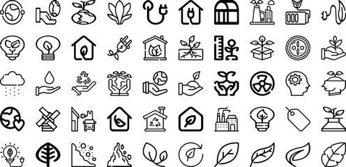 Set Of Ecology Icons Collection Isolated Silhouette Solid Icons Including Ecology, Eco, Environment, Plant, Earth, Nature, Green Infographic Elements Logo Vector Illustration