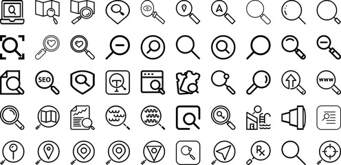 Set Of Search Icons Collection Isolated Silhouette Solid Icons Including Design, Interface, Search, Icon, Find, Web, Internet Infographic Elements Logo Vector Illustration