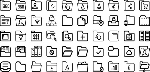 Set Of Folder Icons Collection Isolated Silhouette Solid Icons Including Open, Folder, Paper, File, Document, Business, Design Infographic Elements Logo Vector Illustration