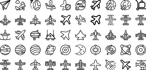Set Of Plane Icons Collection Isolated Silhouette Solid Icons Including Fly, Flight, Plane, Travel, Transport, Aircraft, Airplane Infographic Elements Logo Vector Illustration
