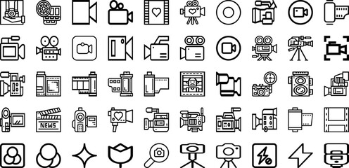 Set Of Camera Icons Collection Isolated Silhouette Solid Icons Including Equipment, Camera, Lens, Digital, Illustration, Photography, Photo Infographic Elements Logo Vector Illustration