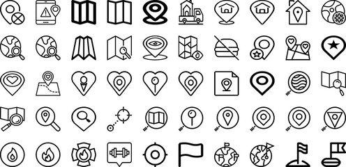 Set Of Location Icons Collection Isolated Silhouette Solid Icons Including Symbol, Location, Place, Pin, Icon, Sign, Design Infographic Elements Logo Vector Illustration