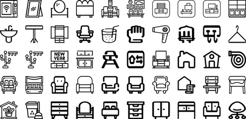 Set Of Furniture Icons Collection Isolated Silhouette Solid Icons Including Room, Interior, Furniture, Design, Home, Living, Table Infographic Elements Logo Vector Illustration