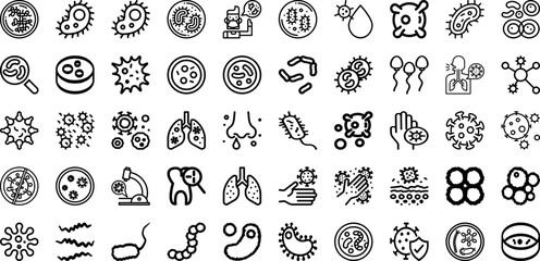 Set Of Bacteria Icons Collection Isolated Silhouette Solid Icons Including Bacterium, Microbiology, Medical, Medicine, Biology, Bacteria, Virus Infographic Elements Logo Vector Illustration