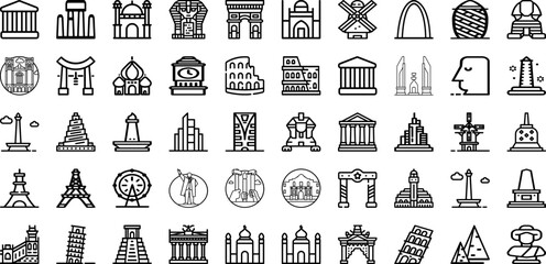 Set Of Monument Icons Collection Isolated Silhouette Solid Icons Including Monument, Architecture, Travel, Tourism, Illustration, Landmark, Vector Infographic Elements Logo Vector Illustration