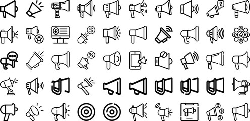 Set Of Megaphone Icons Collection Isolated Silhouette Solid Icons Including Megaphone, Speech, Loud, Announce, Speaker, Loudspeaker, Message Infographic Elements Logo Vector Illustration