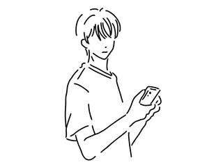 かっこいい男性のシンプルな線画／手描きイラスト素材