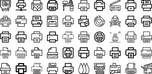 Set Of Printer Icons Collection Isolated Silhouette Solid Icons Including Printer, Office, Equipment, Technology, Print, Machine, Paper Infographic Elements Logo Vector Illustration - obrazy, fototapety, plakaty