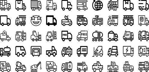 Set Of Truck Icons Collection Isolated Silhouette Solid Icons Including Delivery, Truck, Shipping, Freight, Cargo, Transportation, Transport Infographic Elements Logo Vector Illustration