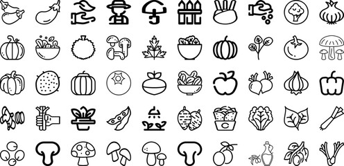 Set Of Vegetable Icons Collection Isolated Silhouette Solid Icons Including Healthy, Vegetable, Organic, Fresh, Fruit, Food, Vegetarian Infographic Elements Logo Vector Illustration