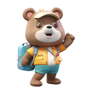 Illustration 3D cute bear character AI Generative