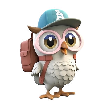 Illustration 3D cute owl character AI Generative