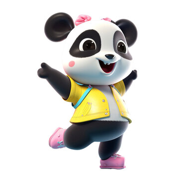 Illustration 3D cute panda character AI Generative