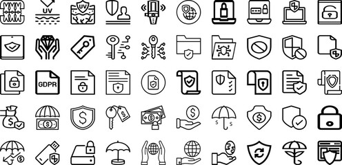 Fototapeta na wymiar Set Of Protect Icons Collection Isolated Silhouette Solid Icons Including Safety, Shield, Protect, Technology, Concept, Protection, Secure Infographic Elements Logo Vector Illustration