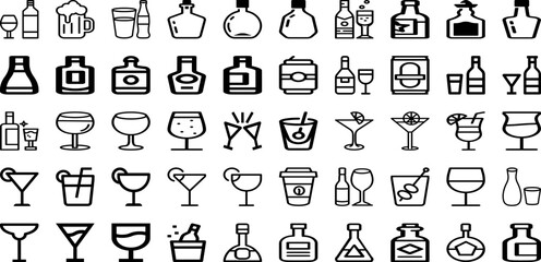 Set Of Alcohol Icons Collection Isolated Silhouette Solid Icons Including Beverage, Alcoholic, Drink, Background, Glass, Alcohol, Bar Infographic Elements Logo Vector Illustration