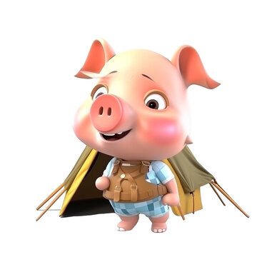 Illustration 3D cute pig character AI Generative