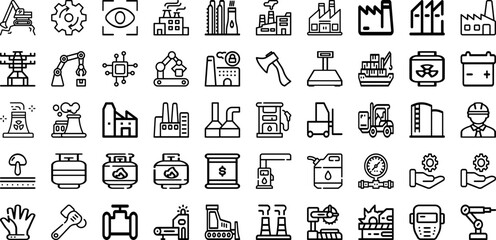 Set Of Industry Icons Collection Isolated Silhouette Solid Icons Including Production, Industry, Plant, Technology, Industrial, Manufacturing, Factory Infographic Elements Logo Vector Illustration