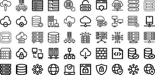 Set Of Hosting Icons Collection Isolated Silhouette Solid Icons Including Database, Web, Hosting, Business, Technology, Data, Internet Infographic Elements Logo Vector Illustration - obrazy, fototapety, plakaty