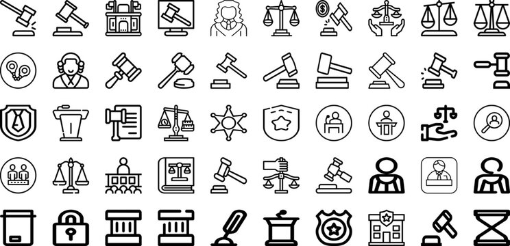 Set Of Justice Icons Collection Isolated Silhouette Solid Icons Including Justice, Court, Balance, Legal, Lawyer, Judge, Law Infographic Elements Logo Vector Illustration