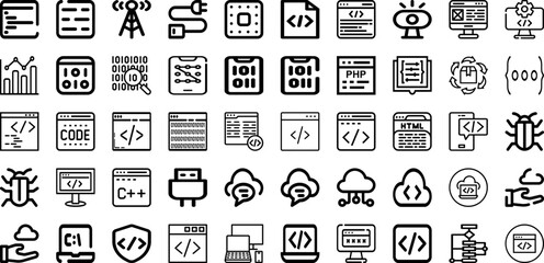 Set Of Programming Icons Collection Isolated Silhouette Solid Icons Including Web, Program, Computer, Code, Software, Technology, Coding Infographic Elements Logo Vector Illustration