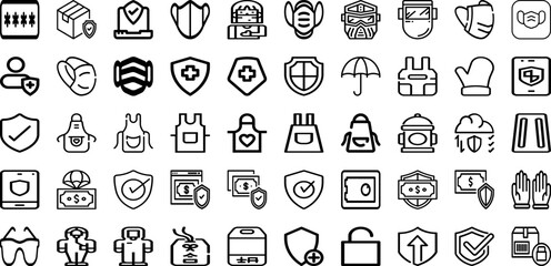 Set Of Protection Icons Collection Isolated Silhouette Solid Icons Including Technology, Safety, Shield, Protect, Secure, Concept, Protection Infographic Elements Logo Vector Illustration