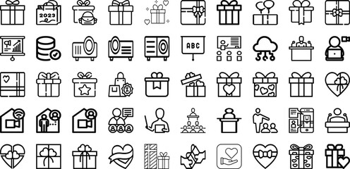 Set Of Present Icons Collection Isolated Silhouette Solid Icons Including Gift, Package, Ribbon, Surprise, Box, Holiday, Present Infographic Elements Logo Vector Illustration