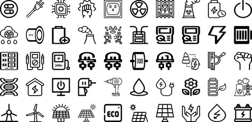 Set Of Power Icons Collection Isolated Silhouette Solid Icons Including Electricity, Power, Vector, Illustration, Energy, Station, Electric Infographic Elements Logo Vector Illustration