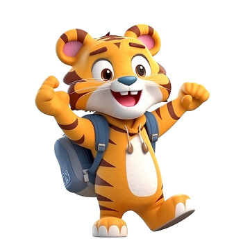 Illustration 3D cute tiger character AI Generative