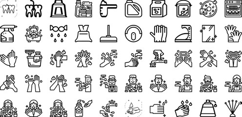 Set Of Cleaning Icons Collection Isolated Silhouette Solid Icons Including Wash, Household, Hygiene, Work, Cleaner, Service, Clean Infographic Elements Logo Vector Illustration