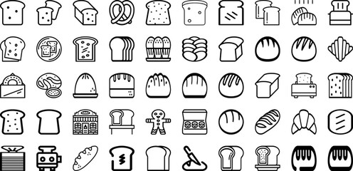 Set Of Bread Icons Collection Isolated Silhouette Solid Icons Including Wheat, Food, Fresh, Bread, Bakery, Background, Breakfast Infographic Elements Logo Vector Illustration