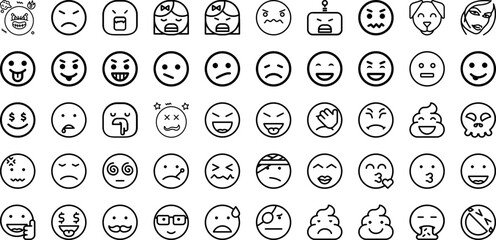 Set Of Emoticon Icons Collection Isolated Silhouette Solid Icons Including Vector, Emoticon, Face, Icon, Emoji, Symbol, Sign Infographic Elements Logo Vector Illustration