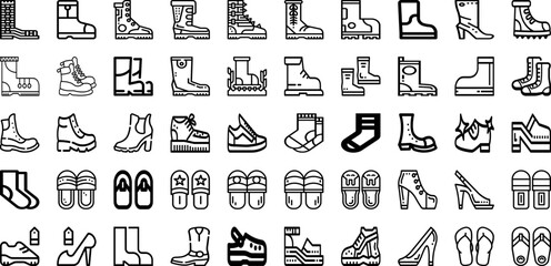 Set Of Footwear Icons Collection Isolated Silhouette Solid Icons Including Female, Shoe, Shoes, Fashion, Casual, Footwear, Foot Infographic Elements Logo Vector Illustration